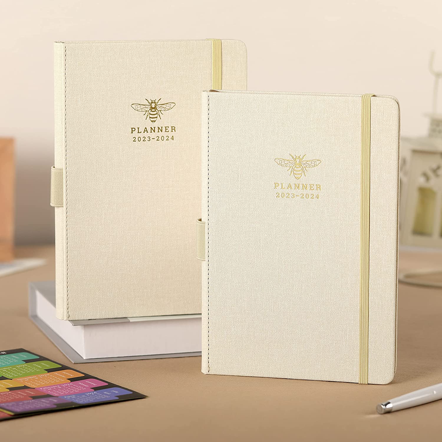 Planner 2023-2024 - Academic Planner 2023-2024 from July 2023 - June 2024, 2023-2024 Weekly Monthly Planner with Calendar Stickers, 5.75" x 8.25", Saffiano Leather, Pen Loop, Back Pocket - Black Bee - Image 8